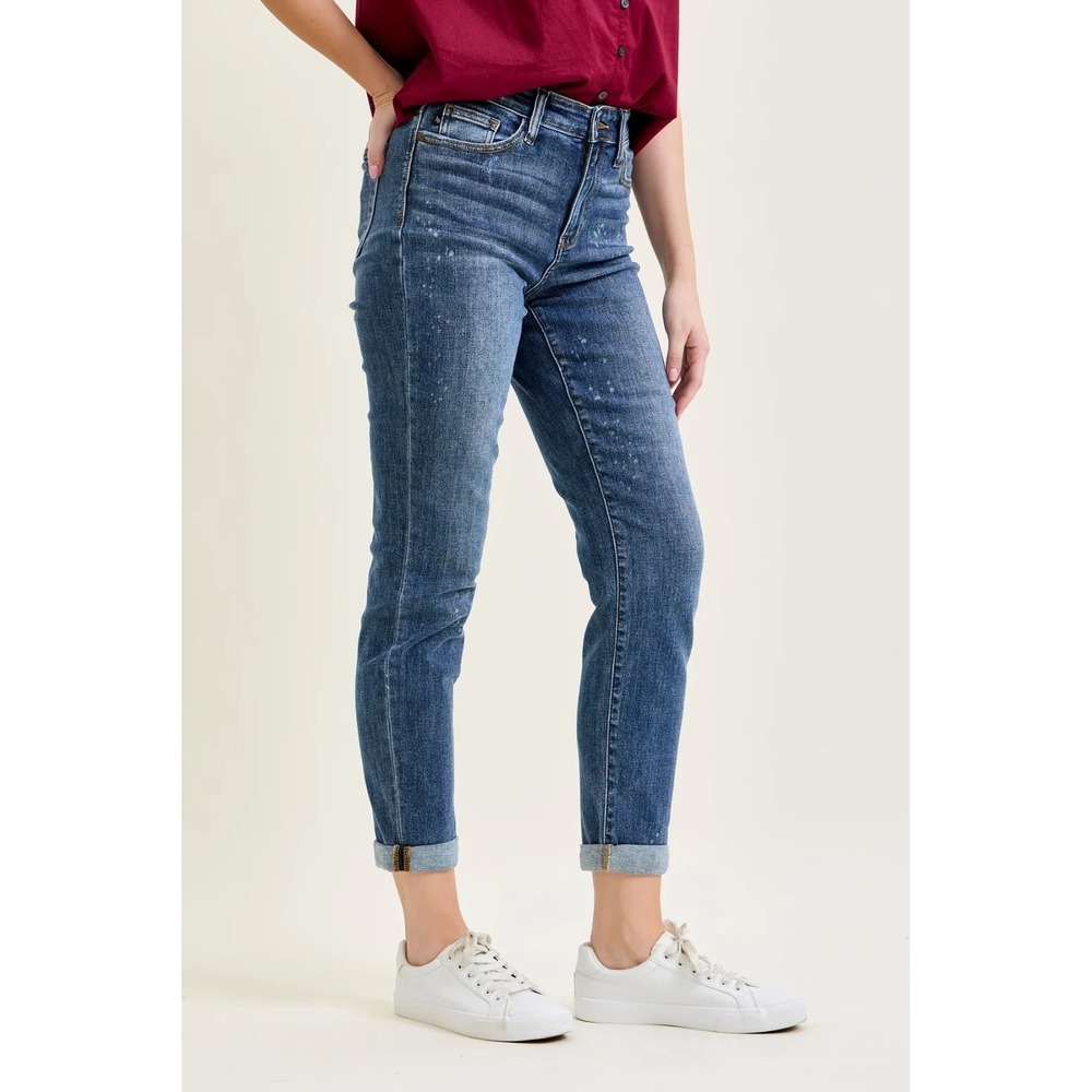 Judy Blue Billie Bleach Splash Boyfriend Jeans Blue High Rise Plus Size 15 / 32
